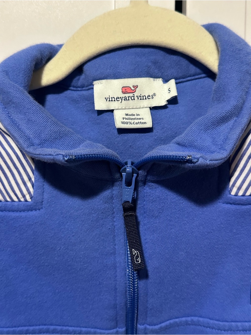 Vineyard Vines Shep Shirt Small Blue Striped Quarter Zip Pullover 100% Cotton - Picture 2 of 10
